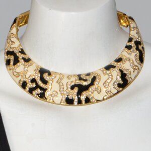 Vintage Kenneth Jay Lane KJL Hinged Enamel & Crystal Bib Collar Necklace